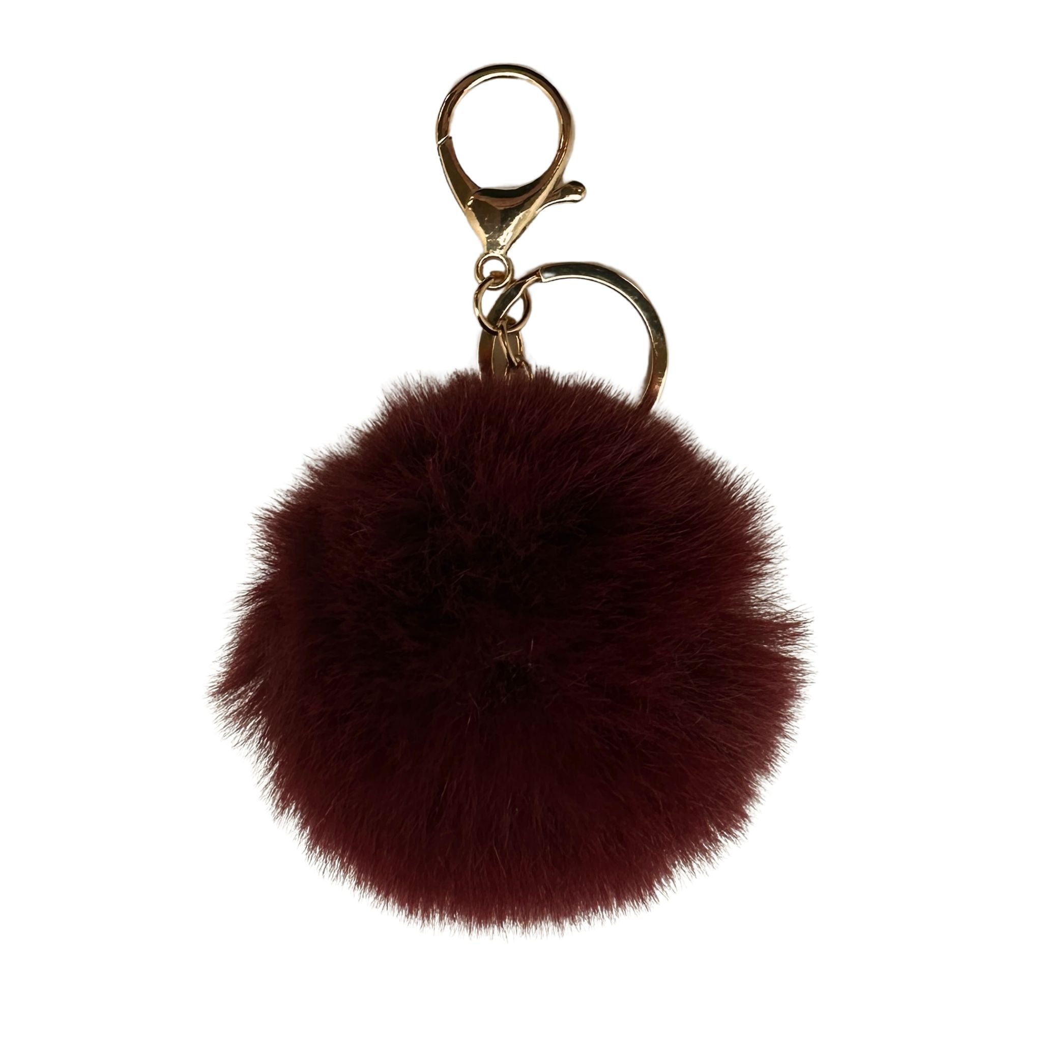 Faux Fur Pom Pom Keychain - Maroon