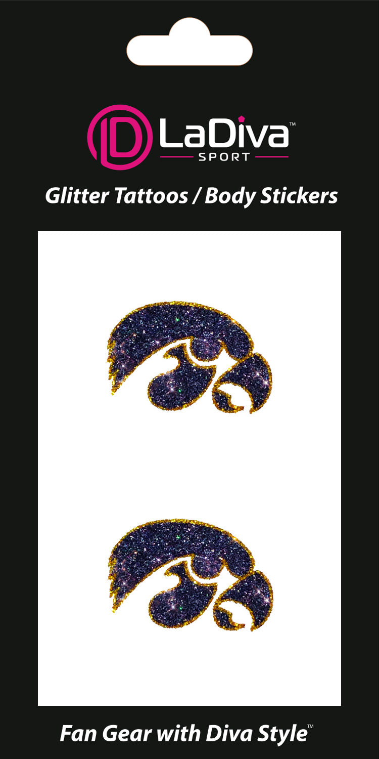 Iowa Hawkeyes Black Hawk Glitter Tattoo 2-Pack