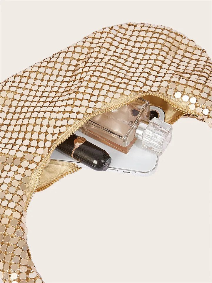 Allie Mesh Metal Hobo Bag Gold