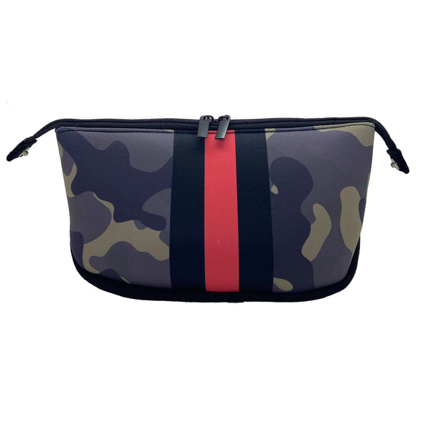 Neoprene Cosmetic/Travel Bag Green Camo & Black/Red/Black Stripe