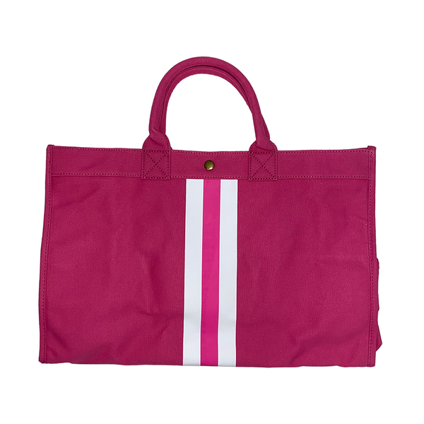 Stripe Canvas Tote- Hot Pink