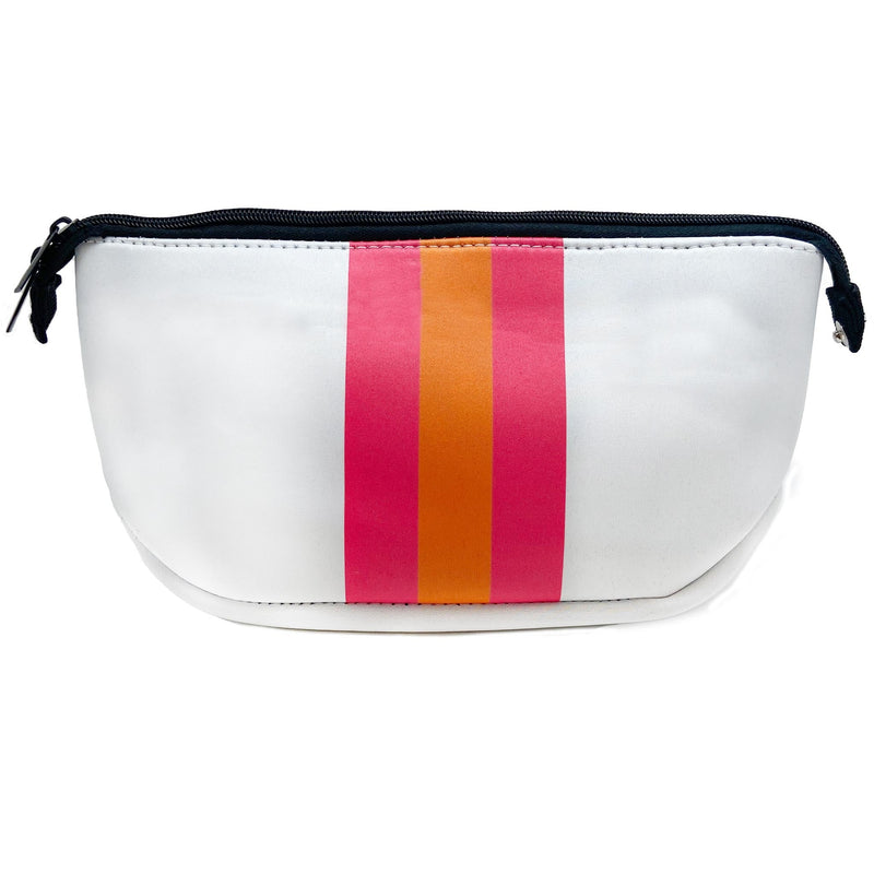 Neoprene Cosmetic/Travel Bag White & Pink/Orange/Pink Stripe
